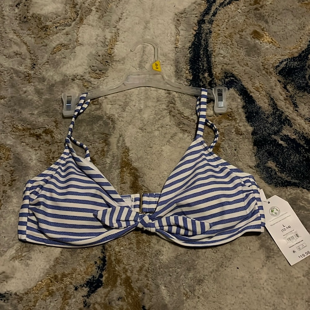 NWT Blue and White Striped Bikini Top
